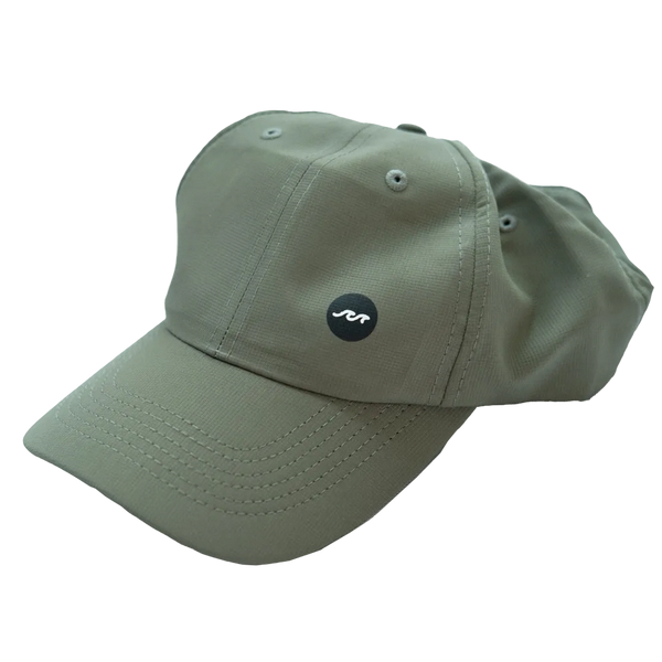 Army green baseball cap with fresh wave logo on a tonal background 